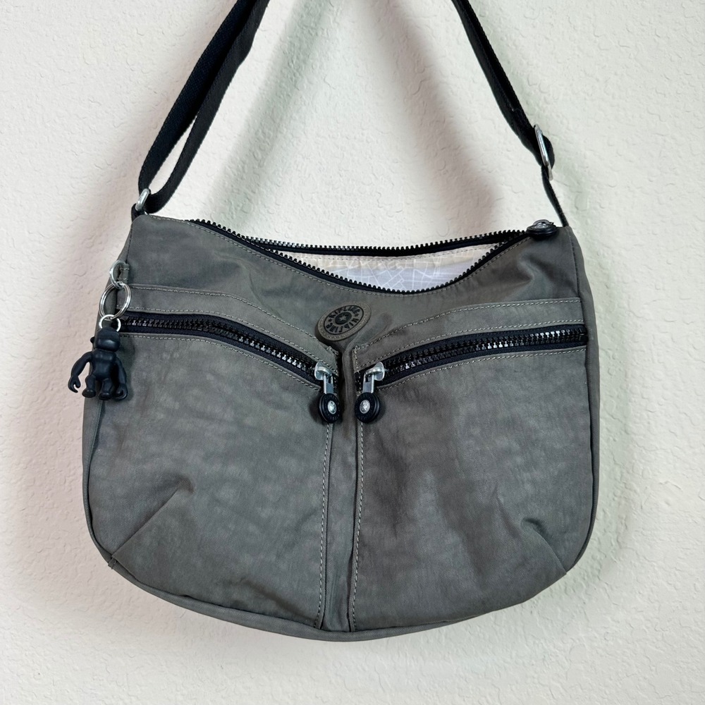 Kipling Izellah Crossbody Bag Moss Green Crinkle Nylon Small Messenger Gorpcore